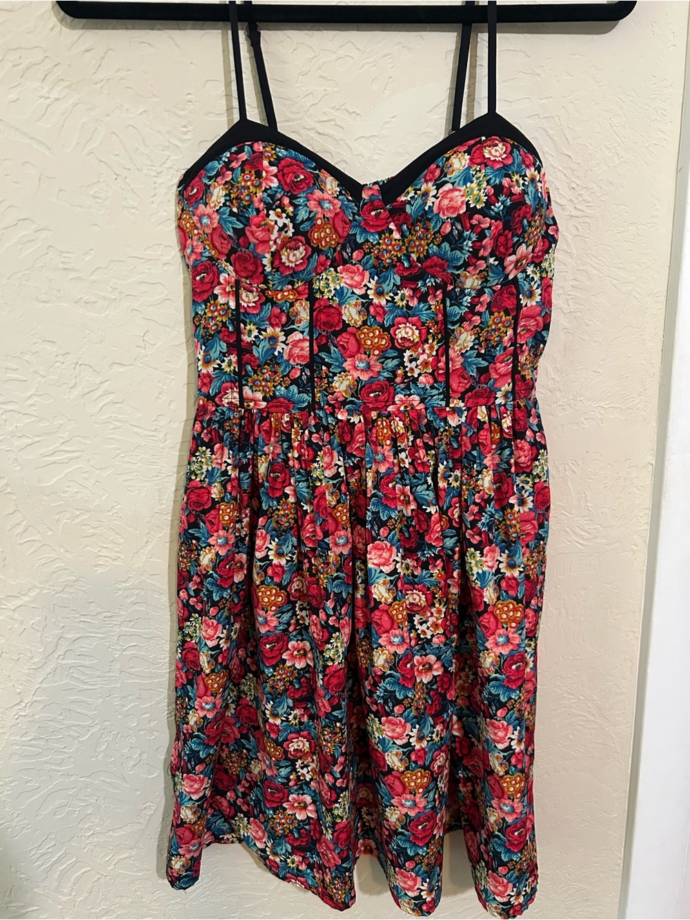 Floral Sweetheart Neckline Sundress - Pink, Teal, Black